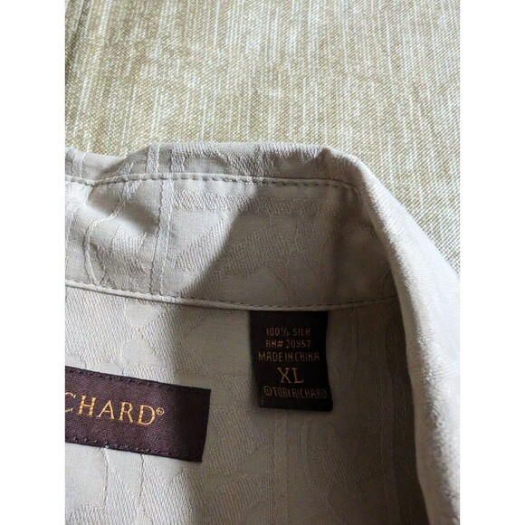 Tori Richard Mens Tan Short Sleeve Button Up Geometric Floral Embroidery Size XL - Picture 4 of 6